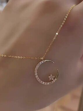 Crescent Moon and Star Pendant Necklace Celestial-Inspired Pendant